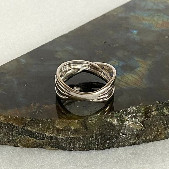 Sterling Silver 925 Black White Diamond Crossover Multi Band Ring Sz 6.5 - Picture 13 of 16